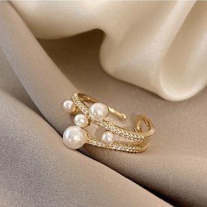 Luxurious And Exquisite Double-deck Pearl Adjustable Ring